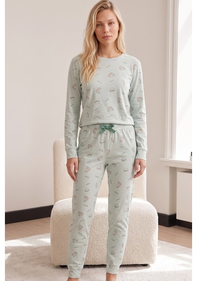 Siyah İnci Pamuklu Likralı Örme Pijama Takım 26241182 Yeşil