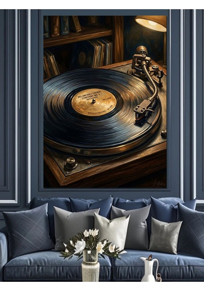 Gramofon Plak Çalar Ve Müzik Dekoratif Kanvas - Mdf Ahşap Tablo
