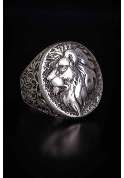 Encili Silver 925 Ayar Gümüş Özel Tasarım Aslan Figürlü Erkek Yüzük Gümüş