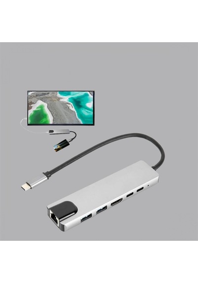 8 Portlu Type-c Hub 4k Hdmı Usb 3.0 Sd Kart Okuyucu Rj45 Ethernet Çoklu Bağlantı Adaptörü