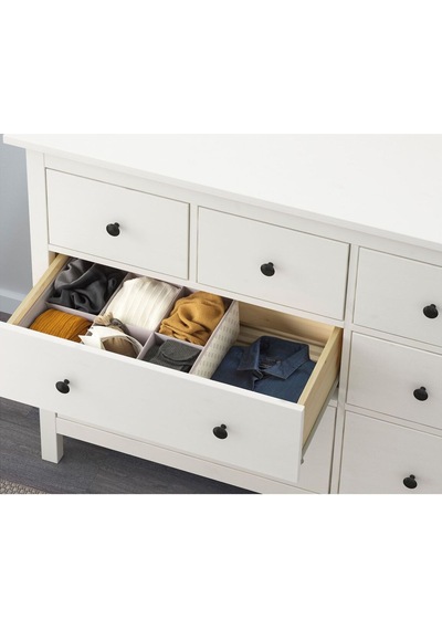 8 Çekmeceli Şifonyer, Beyaz Vernik, 160x95 Cm Siyah