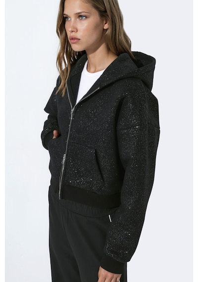 Hiccup Işıltılı Kapüşonlu Fermuarlı Sweatshirt Siyah