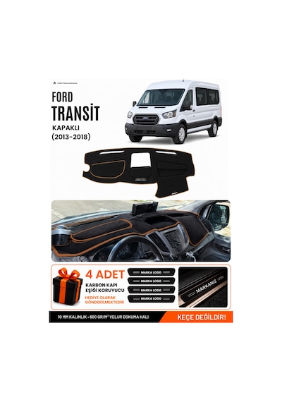 Ford Transit Kapaklı 2013-2018 Uyumlu Torpido Örtüsü, Torpido Kılıfı - Siyah Kahverengi