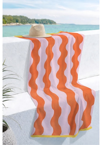 Dalgalı Çizgili Modern Plaj Havlusu - Turuncu Pembe Minimalist Havuz Deniz Hızlı Kuruyan Plaj Örtüsü Yumuşak Mercan Dalgalı Çizgili Modern Plaj Havlusu - Turuncu Pembe Minimalist Havuz Deniz Hızlı Kuruyan Plaj Örtüsü Yumuşak Mercan