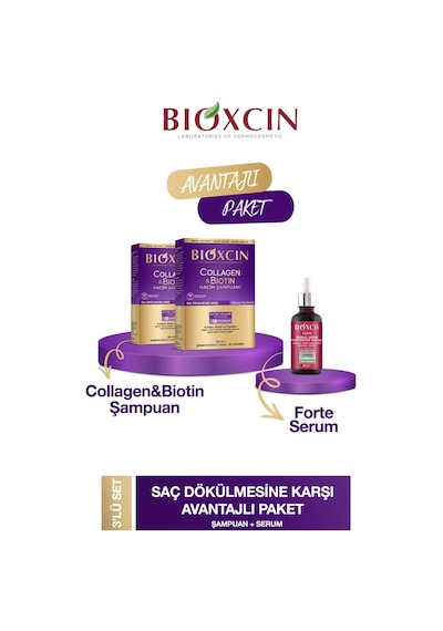 Collagen Biotin Şampuan 2 Adet + Bioxcin Forte Serum 50 Ml 1 Adet