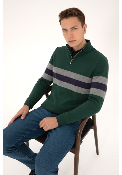 U.S. Polo Assn. Erkek Regular Fit Yarım Fermuarlı Koyu Yeşil Kazak 50315034-VR079