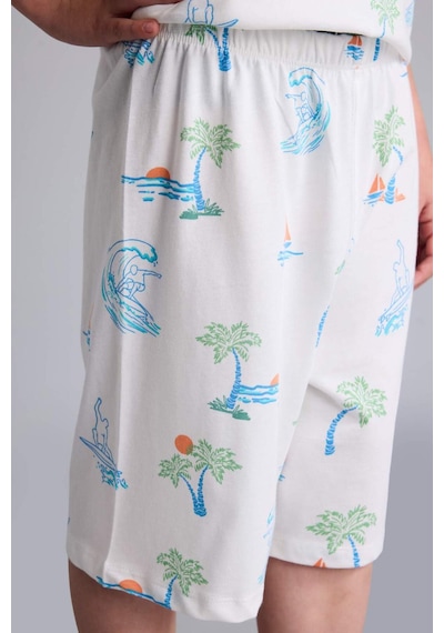 Defacto Regular Fıt Elastik Bel Desenli 2li Bej Pijama Takımı Erkek Çocuk H5396a826hser83 Ekru-er83