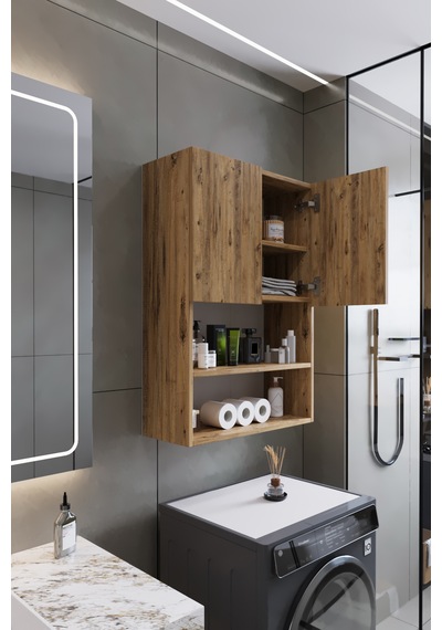Deniz Modern Banyo Dolabı 2 Kapaklı Raflı Düzenleyici Çok Amaçlı Atlantik Çam Deniz Modern Banyo Dolabı 2 Kapaklı Raflı Düzenleyici Çok Amaçlı Atlantik Çam