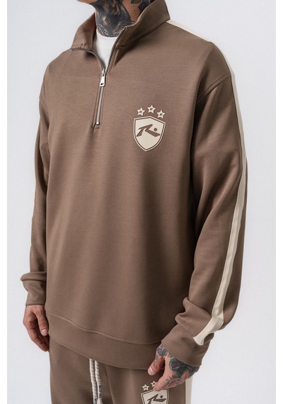 Respire Erkek Şerit Detaylı Yarım Fermuarlı Modal Sweatshirt Vizon