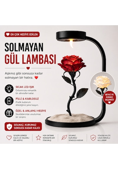 Moonlamp Kırmızı Gül Dekoratif Hediyelik Lamba