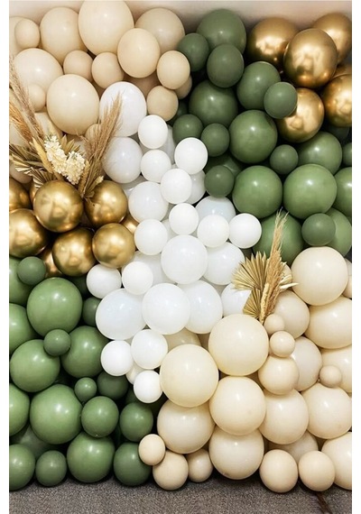 Beysüs Krem Okaliptüs Beyaz Gold Krom 60 Adet Balon Zincir Ve Pompa Seti Standart