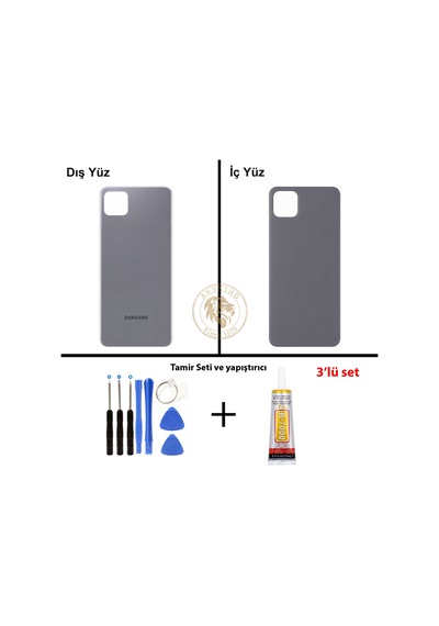 Samsung Galaxy A22 5g Gri Renk Arka Kapak + Tamir Seti + B7000 Yapıştırıcı Arka Cam Batarya Kapağı Pil Kapağı Lazer Kesim Back Cover Galaxy A22 Uyumlu 94232899