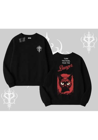 Startmore Gotik Kedi Arka Baskılı Biskilet Sweatshirt Siyah