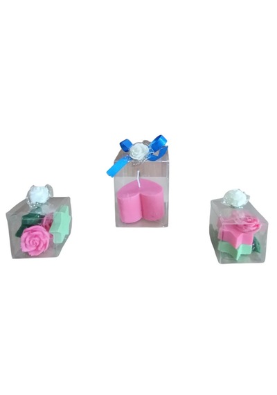 5cm-5cm Ebatlarda Kokulu Doğal Pembe-yeşil Renk 3 Lü Dekoratif Mum Çok Renkli
