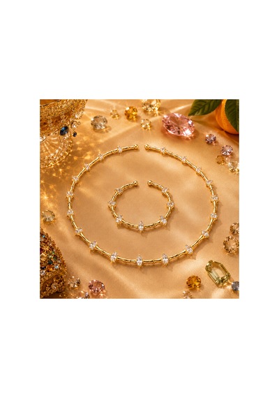 Éclat Collection Markiz Choker Kolye Bileklik Set Altın Altın