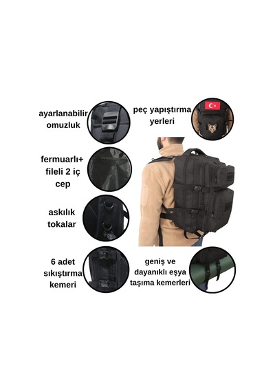 Xmlbayiciniz Siyah Su Geçirmez Çok Gözlü Kampçı-seyahat-dağcı-outdoor-askeri Taktik Sırt Çantası + 1peç Çok Renkli