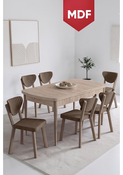 Exve Serisi 80x132 Açılabilir Traverten Takımı Ve 6 Sandalye Kahve Sandalye Cappucino İskelet Exve Serisi 80x132 Açılabilir Traverten Takımı Ve 6 Sandalye Kahve Sandalye Cappucino İskelet