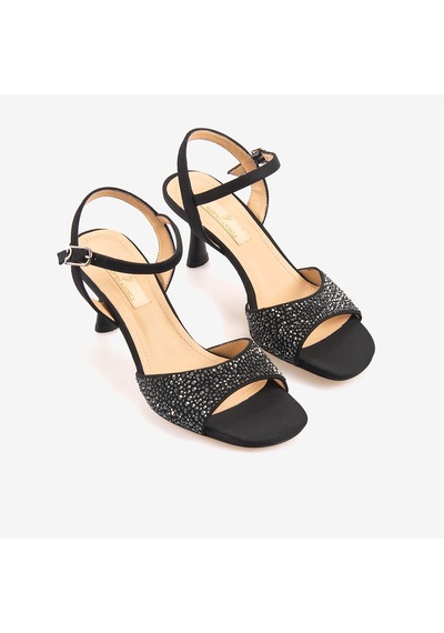 Hawen Angels Kadın Kösele Taban 7,5cm Topuklu Saten Gece & Abiye Ayakkabı 6895-26-v1 siyah