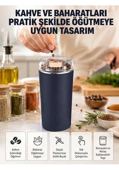 Yeni Nesil Kahve Ve Baharat Öğütücü Paslanmaz Çelik Kahve Değirmeni - Lisinya Mavi