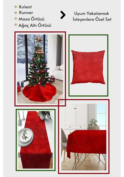 Lexroo Kırmızı Yeniyıl Yılbaşı Noel Christmas Runner Masa Örtüsü 40x140cm Rnr641