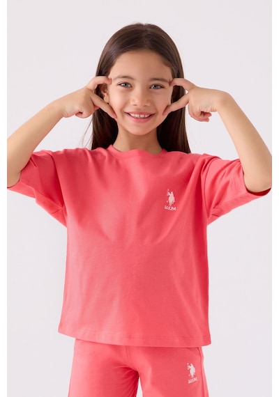 U.S. Polo Assn. U.s. Polo Assn Kız Çocuk Pembe Bermuda Takım Us1848-c-v23 Pembe