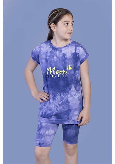 Toontoy Kids Kız Çocuk 2'li Takım Baskılı Bisiklet Yaka T-shirt & Basic Düz Crop Tayt Lacivert Toontoy Kids Kız Çocuk 2'li Takım Baskılı Bisiklet Yaka T-shirt & Basic Düz Crop Tayt Lacivert