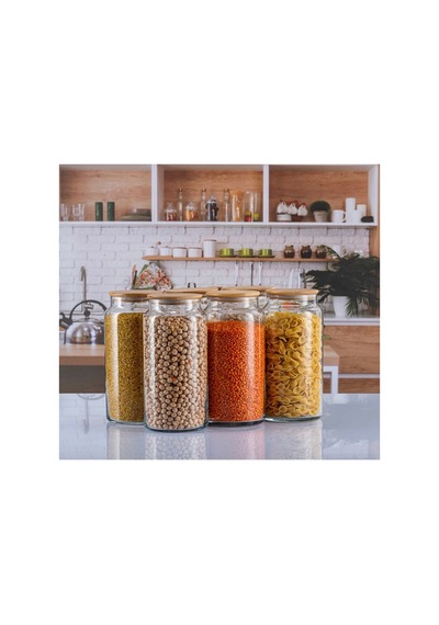 6 Adet 1300 Cc Bambu Kapaklı Cam Bakliyat Çay Şeker Kahve Kavanoz Seti Şeffaf 680430750 Şeffaf