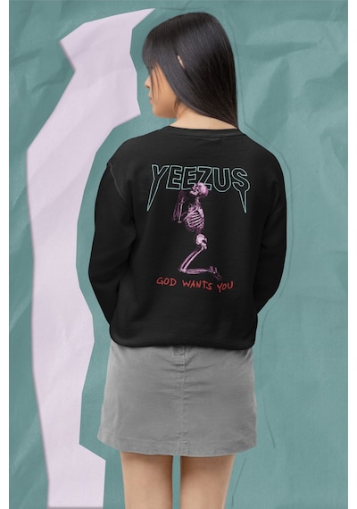 Macklin Unisex Kadın Erkek God Wants You Yeezus Baskılı Bisiklet Yaka Sweatshirt Siyah Mck0036 Siyah