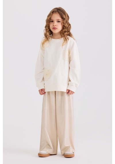 Panço Kız Çocuk Ekru Sweatshirt Krem