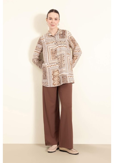 DeFacto Regular Fit Cepli Krep Geniş Paça Palazzo Pantolon E5759AX25SPBN519