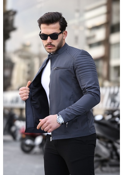 Mero Life Erkek Gri Su Ve Rüzgar Geçirmez Slim Fit Astarlı Mevsimlik Mont Gri