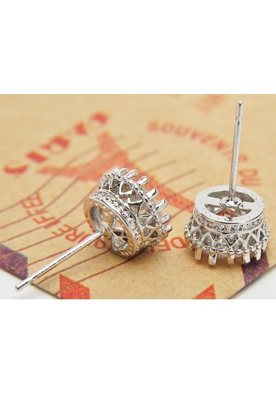 1Carat Kral Tacı Motifli Beyaz Tek Taş Bayan Erkek Küpe Df09 Beyaz