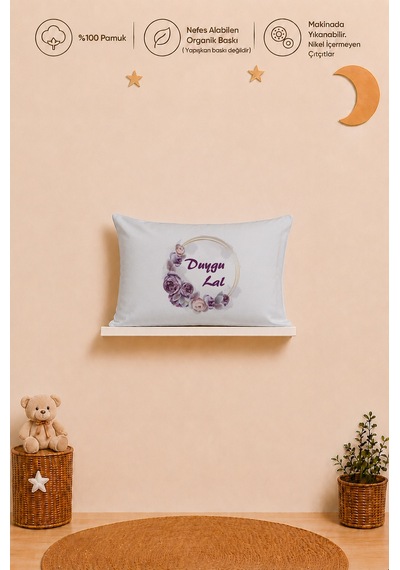 İsme Özel Kız Bebek Yastık Kılıfı 35x45 Cm %100 Pamuk Organik Baskılı İsimli Bebek Hediyesi 2052y
