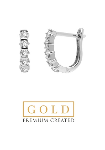 Beyaz Altın Sertifikalı Premium Created Taşlı Yarım Halka Küpe Beyaz Altın