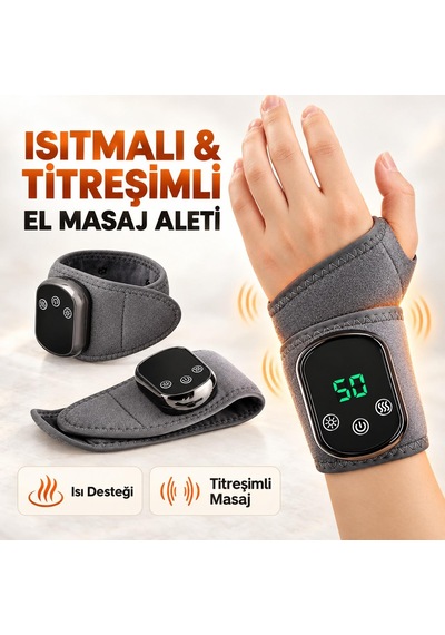 Valkyrie Isıtmalı Titreşimli El Bilek Masaj Aleti Şarjlı 5 Isı Ayarlı 3 Kademeli Masaj Destekli Gri