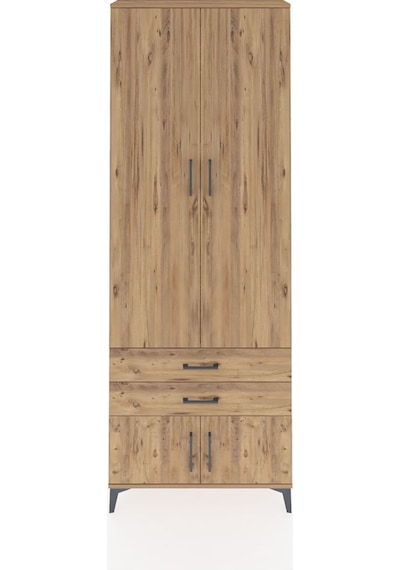 Arges Dolap 4 Raflı 2 Çekmeceli 4 Kapaklı 88x30x243 Çam-çam Çam