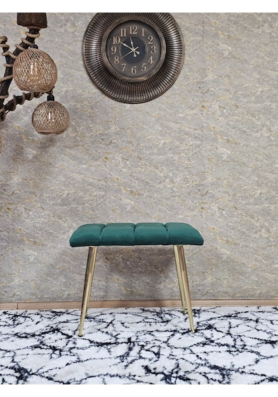 Zafir Gold Sivriltme Ayaklı 60 Cm Puf Bench - Puf - Bench - Oturak - Mutfak Oturağı - Antre Oturağı Yeşil