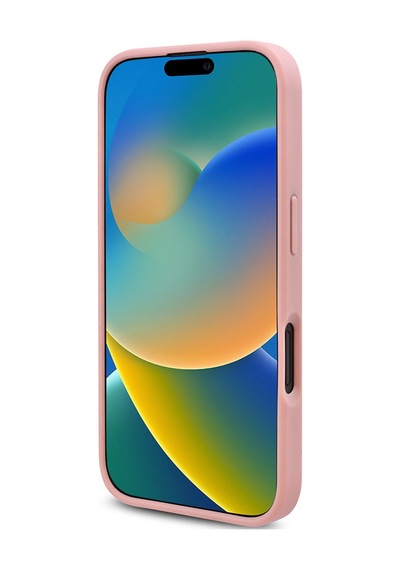 Apple Uyumlu iPhone 16 Plus Kılıf Guess Lisanslı Üçgen Logolu Taşlı Kapak Pembe