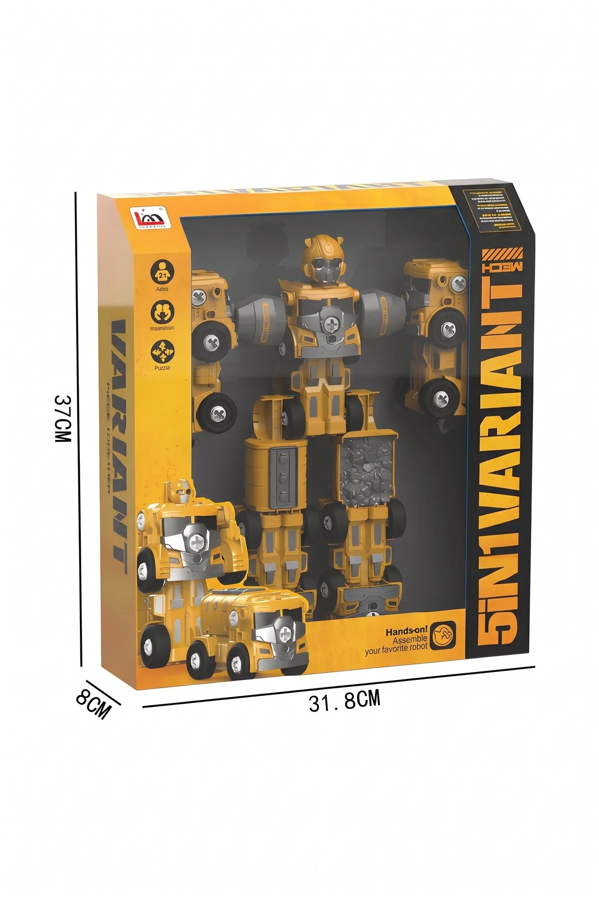 Arabaya Dönüşen 5 Robotlu Dıy Set, 85 Parça Sök-tak, Birleşerek Dev Robot Olur Hardal Sarısı