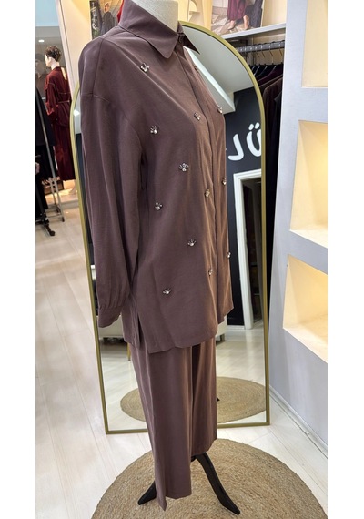 Nuss 1064 Pantolonlu Takım - Kahve