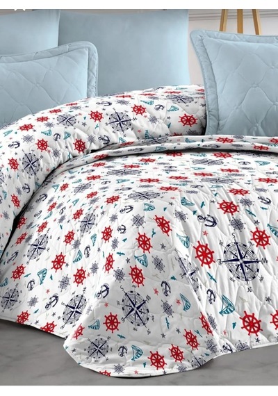 Tek Kişilik Kapitoneli Çapa Desenli Çok Amaçlı Örtü Pike - 160x22