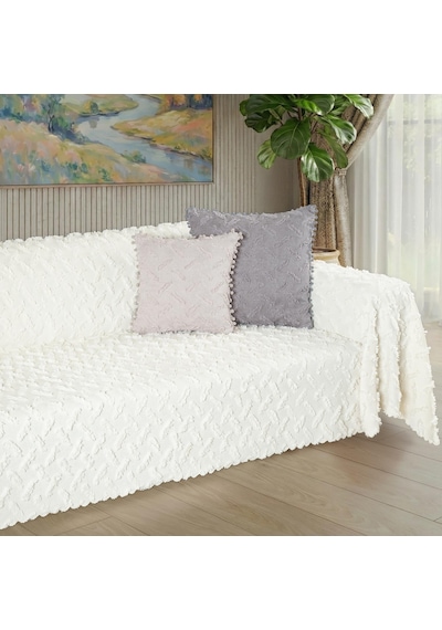 Ponela Koltuk Örtüsü Kaymaz Bohem Punch Kabartmalı 3 Boyutlu 175x350 Cm X- Large Kaymaz, Ekru
