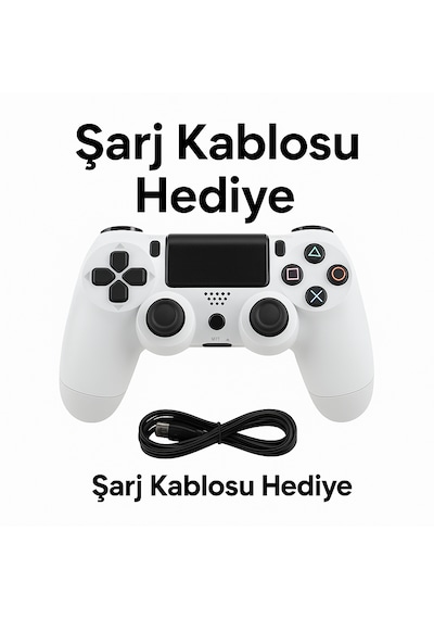 Ps4 Kolu Kablosuz Şarj Edilebilir Ergonomik Titreşmli Beyaz
