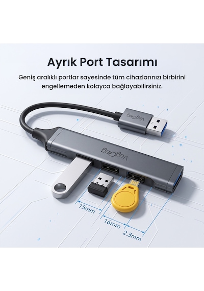 Veggieg 4 Portlu Usb-a To Usb 3.0 + 3 Usb 2.0 Çoklayıcı Dönüştürücü Usb Hub