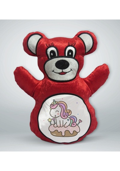 Bk Gift Sevimli Unicorn Tasarımlı Kırmızı Ayıcık Yastık-1