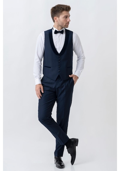 White Stone Amsterdam D0115 Slim Fit 6 Drop Şal Yaka Damatlık Takım Elbise K.Laci - 48 Koyu Lacivert