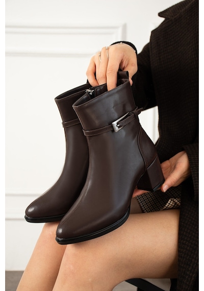 Dabab Shoes Astraya Kadın Tokalı Topuklu Kısa Konç Şık Kışlık Bot Bootie Kahverengi