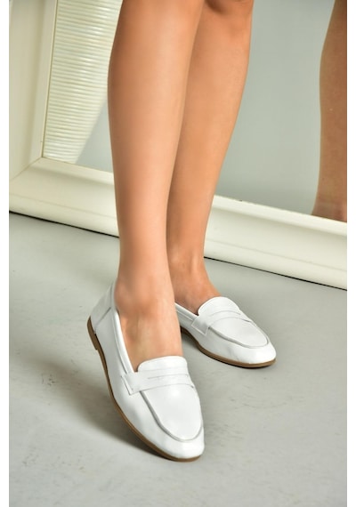 Fox Shoes S291070003 Beyaz Hakiki Deri Düz Babet Beyaz