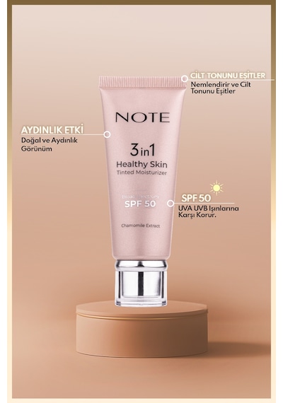 Note Cosmetique 3 in 1 Healthy Skin Tinted Moisturizer 50 SPF Ton Eşitleyici Aydınlatıcı Krem - 10 Medium
