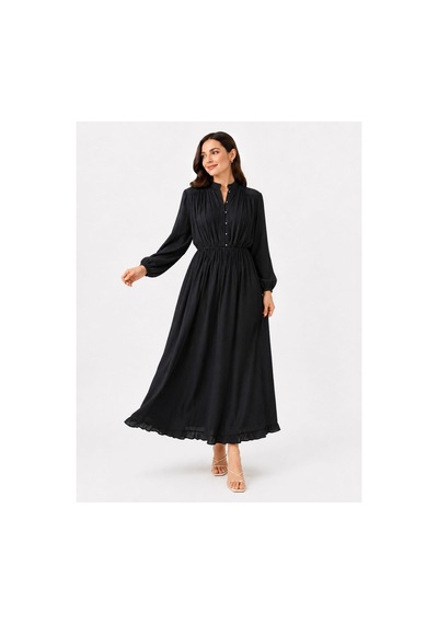 Hira Life Fashion Kadın Çilek Kumaş Ve Önü Düğmeli Eteği Fırfırlı Hakim Yaka Elbise Siyah Siyah Hira Life Fashion Kadın Çilek Kumaş Ve Önü Düğmeli Eteği Fırfırlı Hakim Yaka Elbise Siyah Siyah
